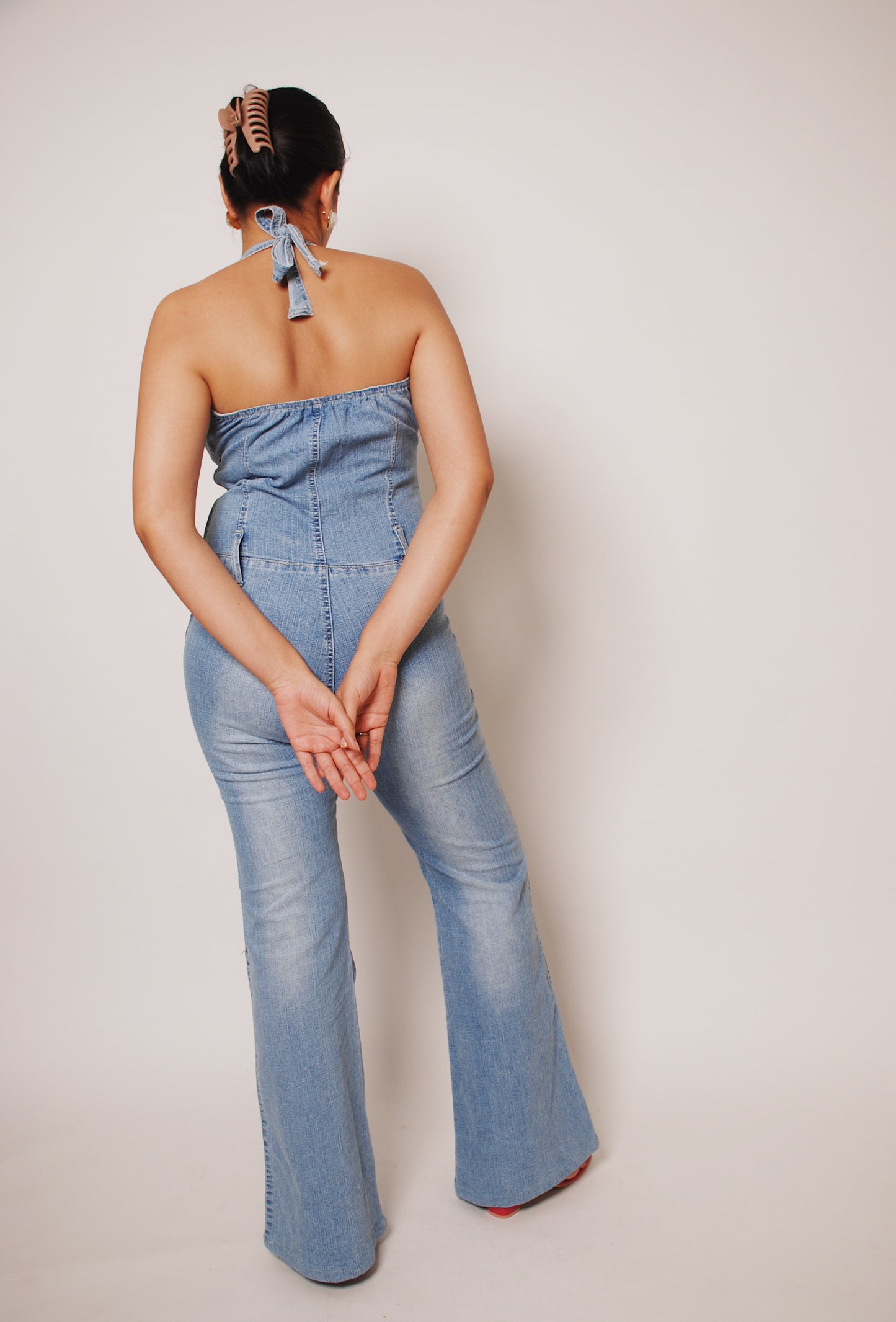 Vintage light blue denim jumpsuit