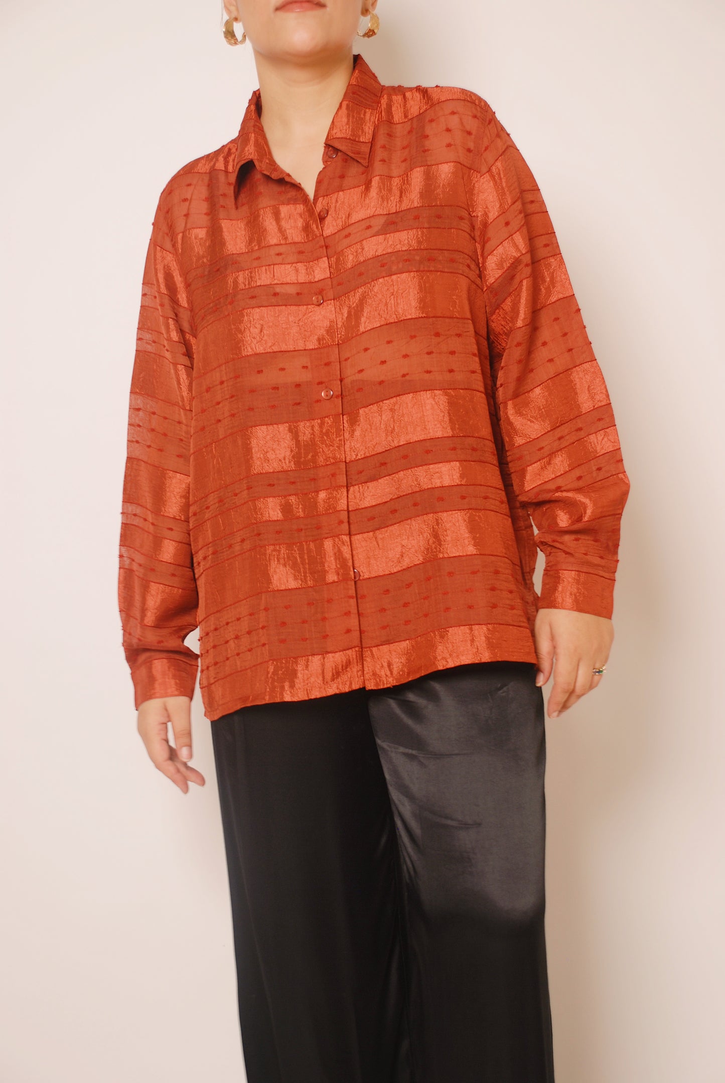 Rust textured button-up shirt