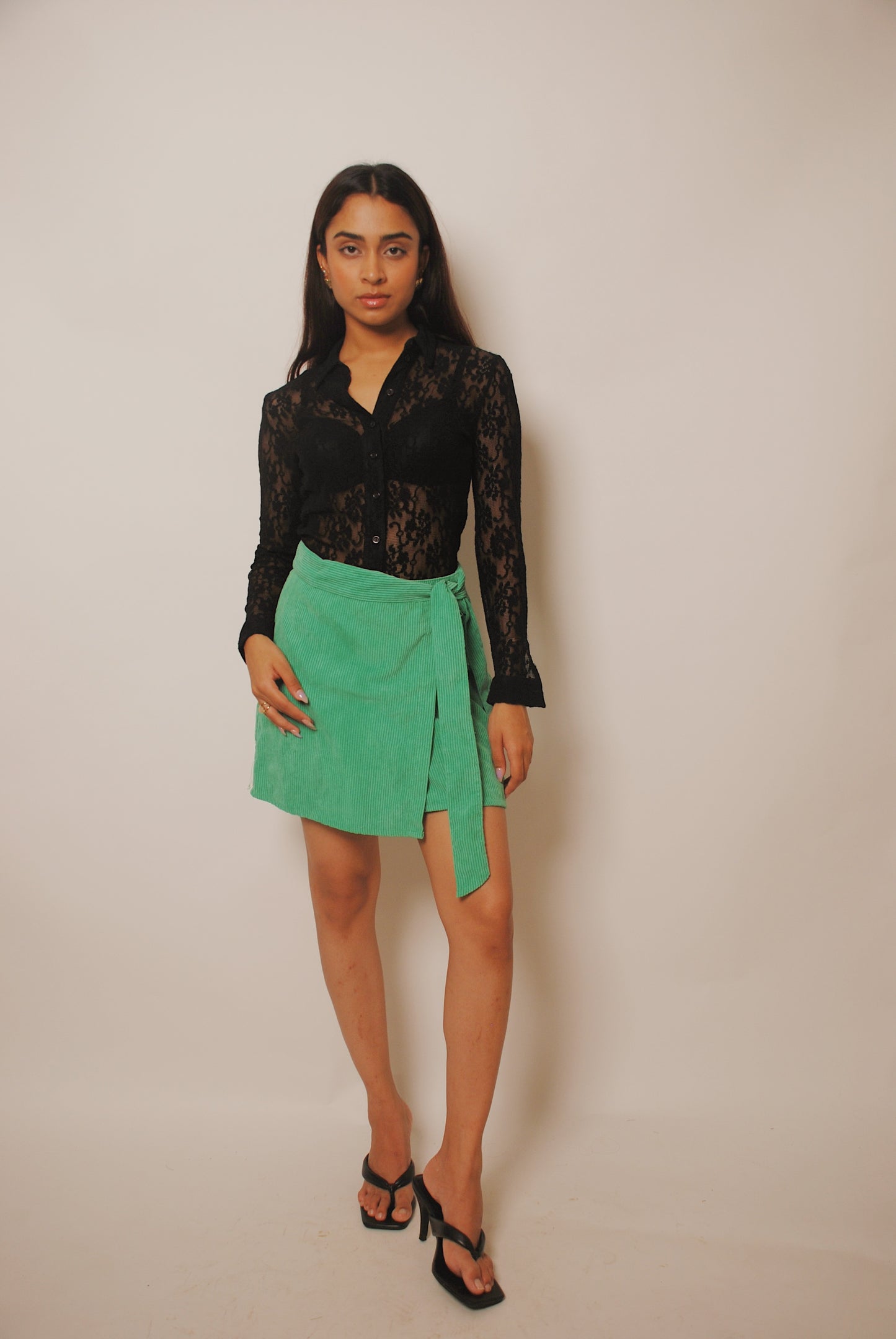 Vintage black solid floral mesh lace shirt