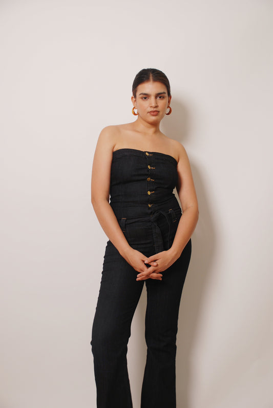 Vintage dark blue denim jumpsuit