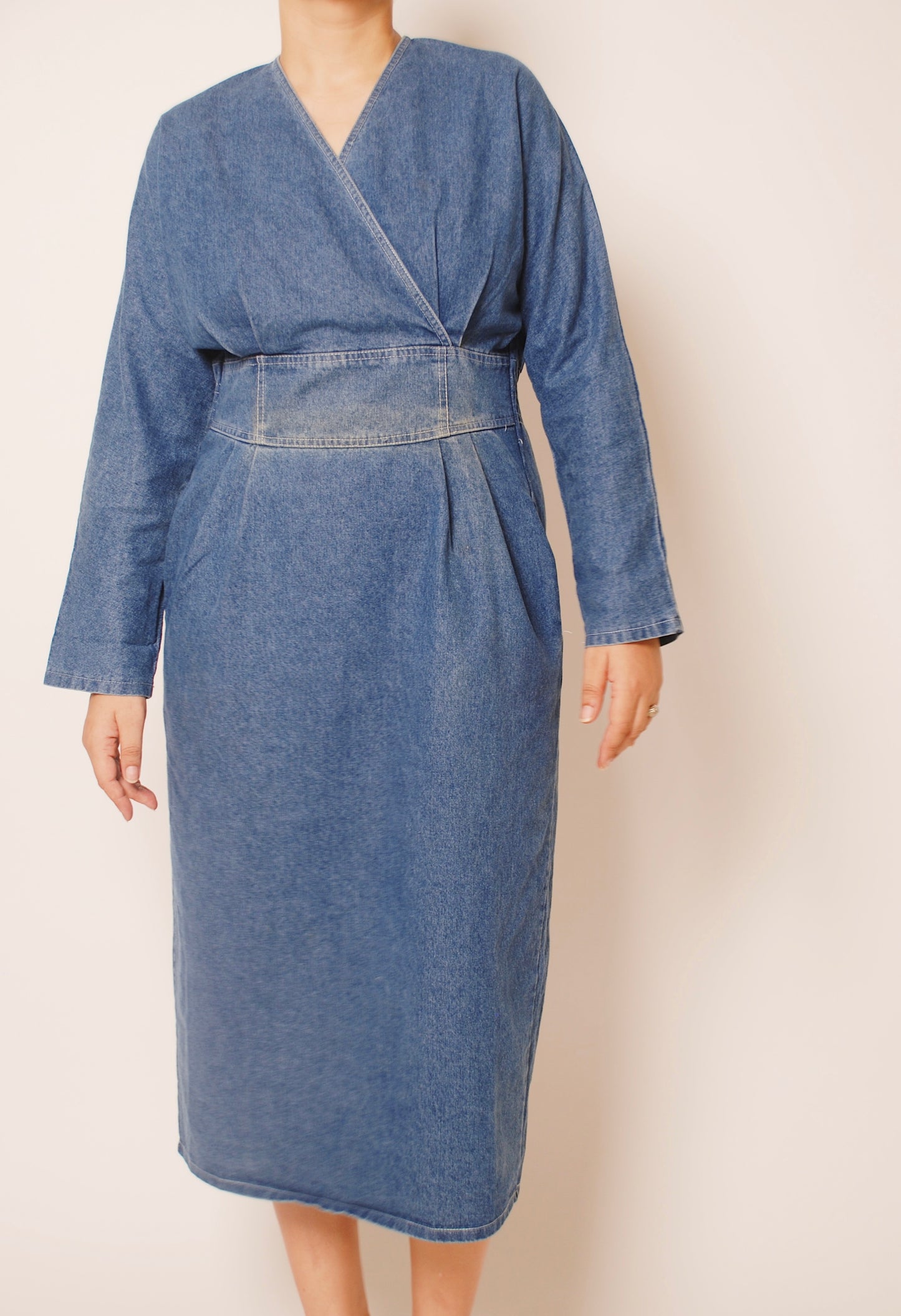 Blue denim midi dress