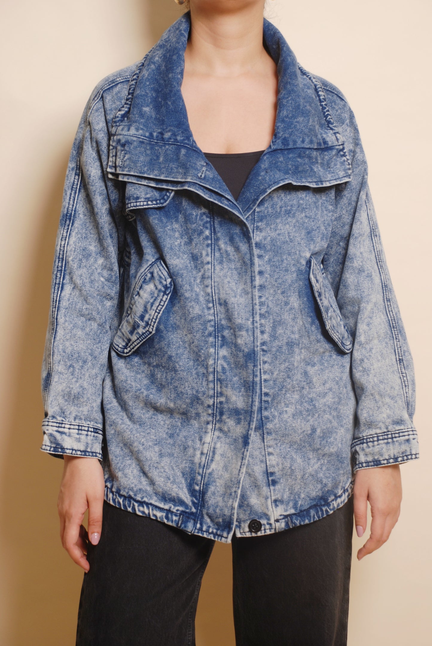 Blue acid wash long jacket