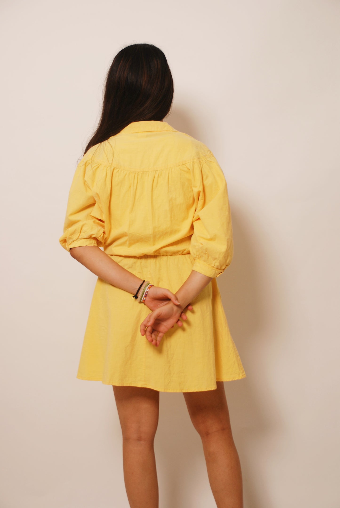 Vintage yellow cotton shirt dress