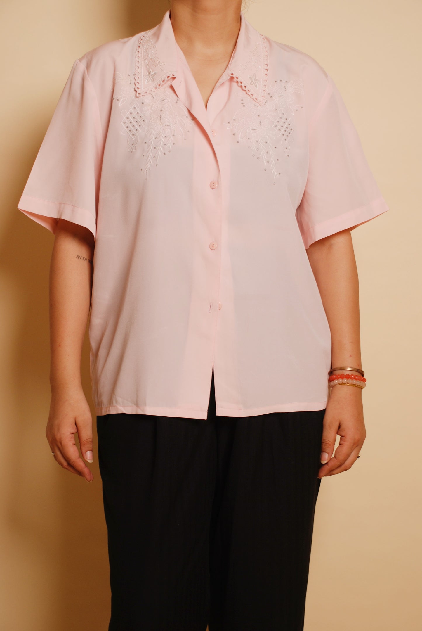 Powder pink embroidered shirt