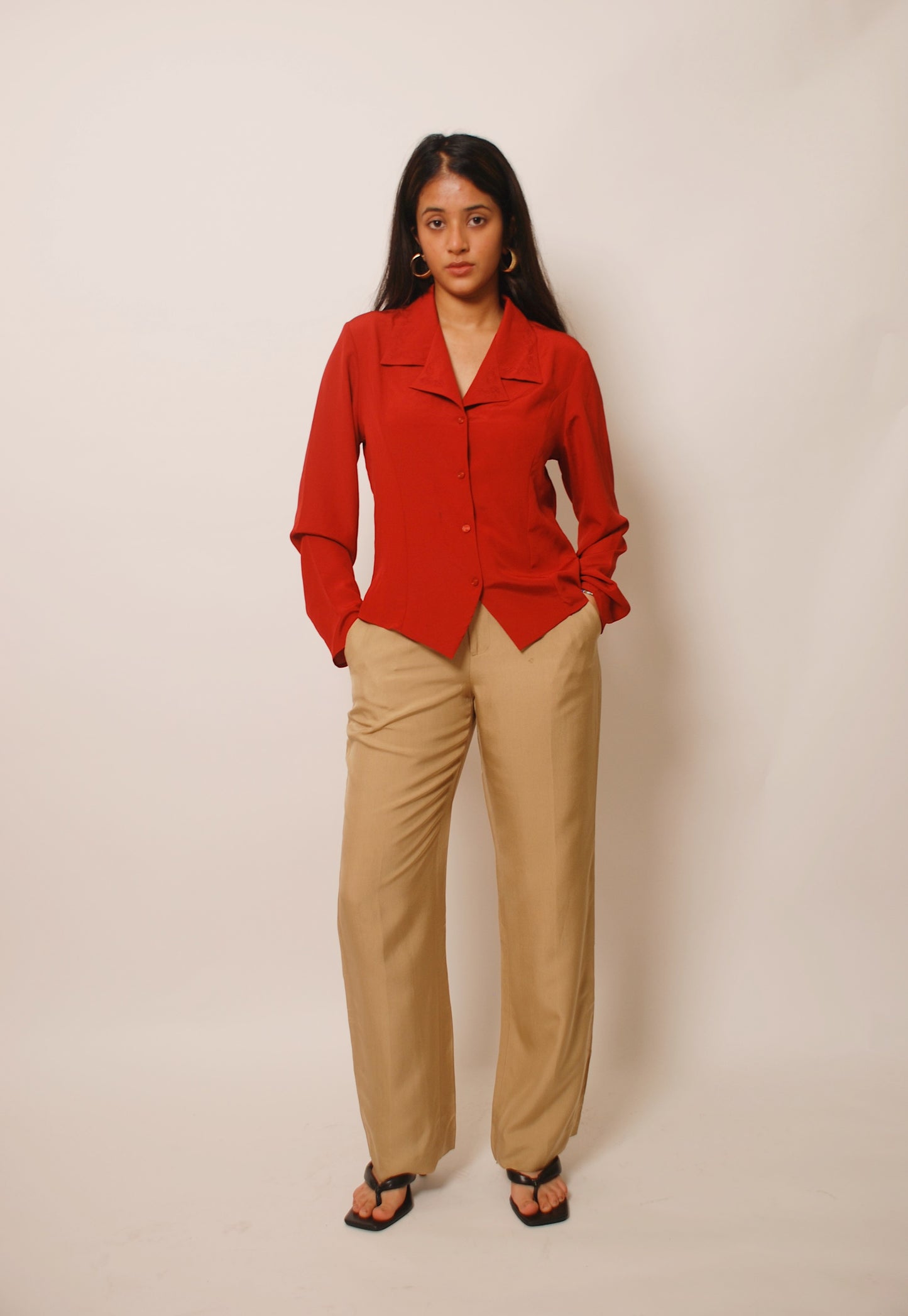 Vintage red shirt with embroidered collar