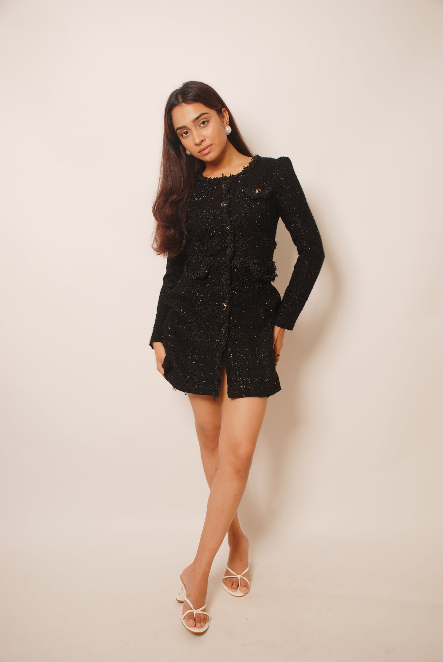 Vintage black lurex jeweled tweed coat dress