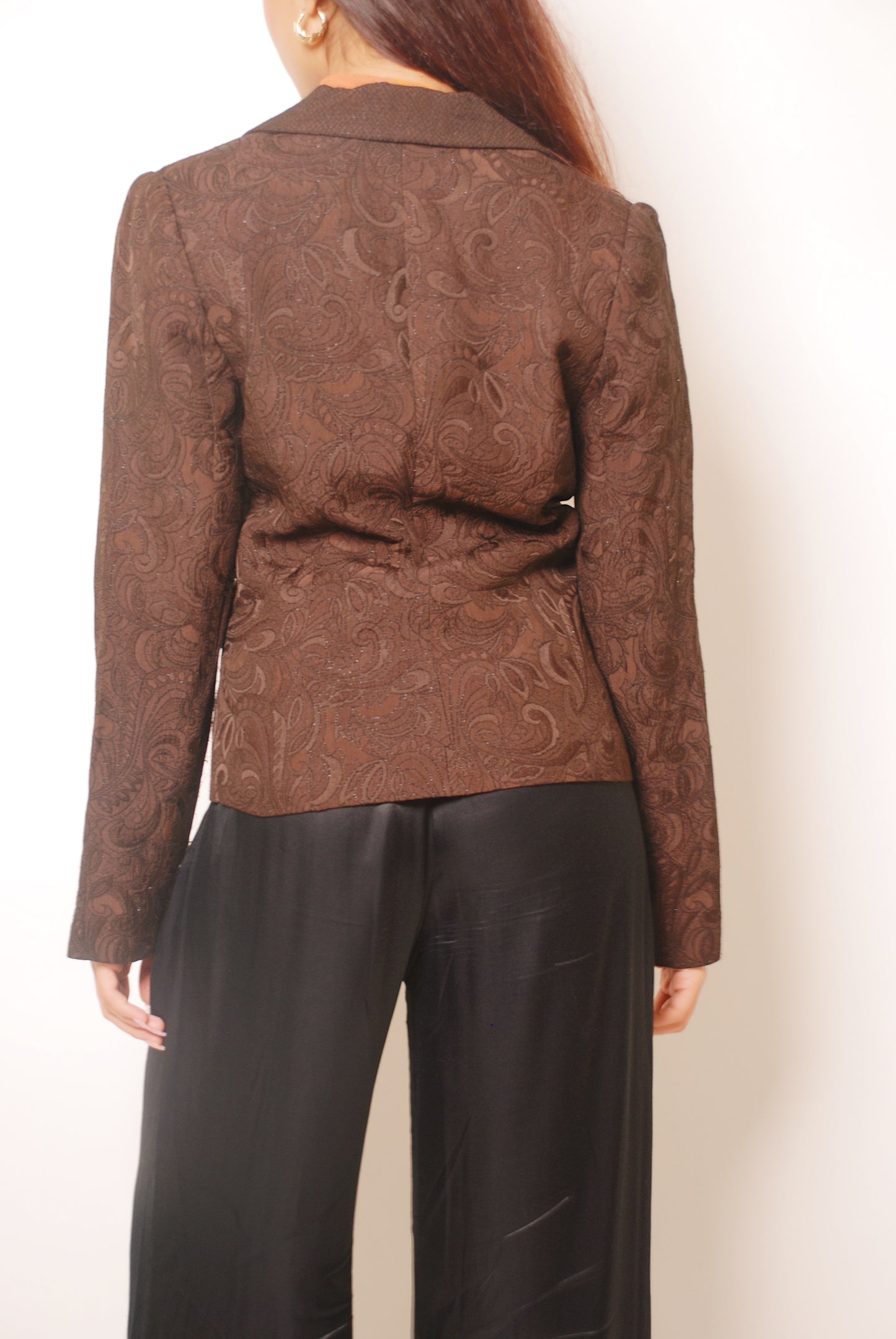 Brown embelished self work blazer