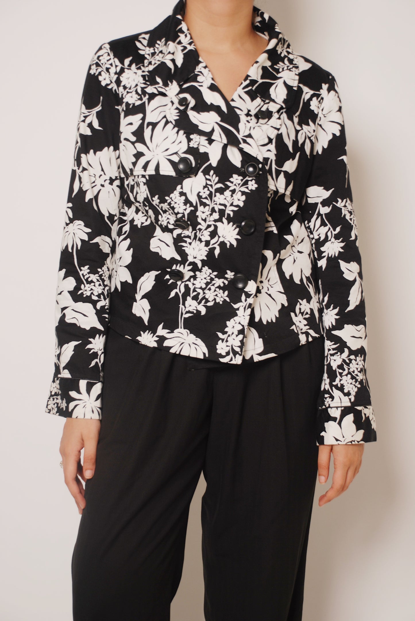 Black & white floral double breasted jacket