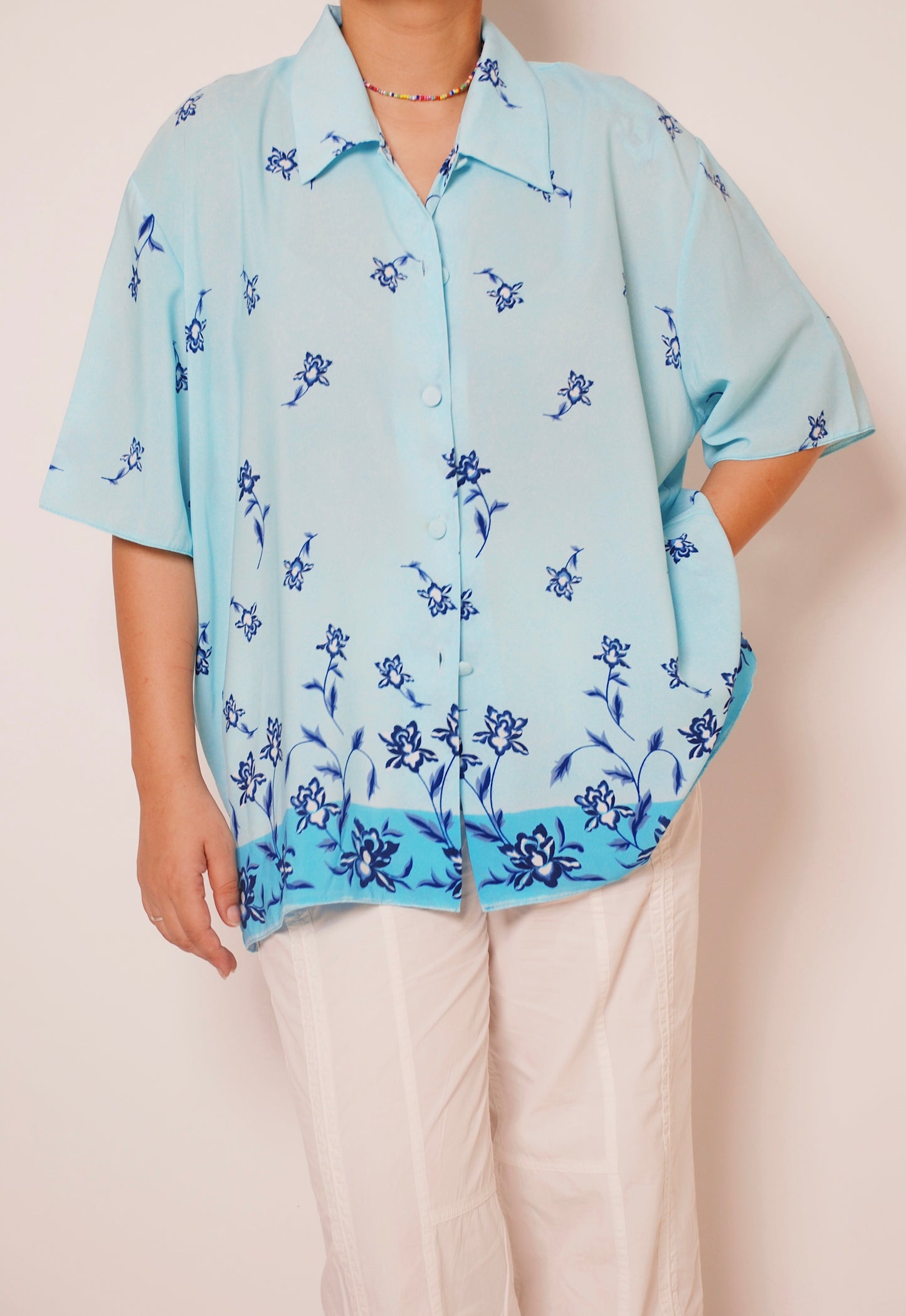 Light blue floral button-up shirt