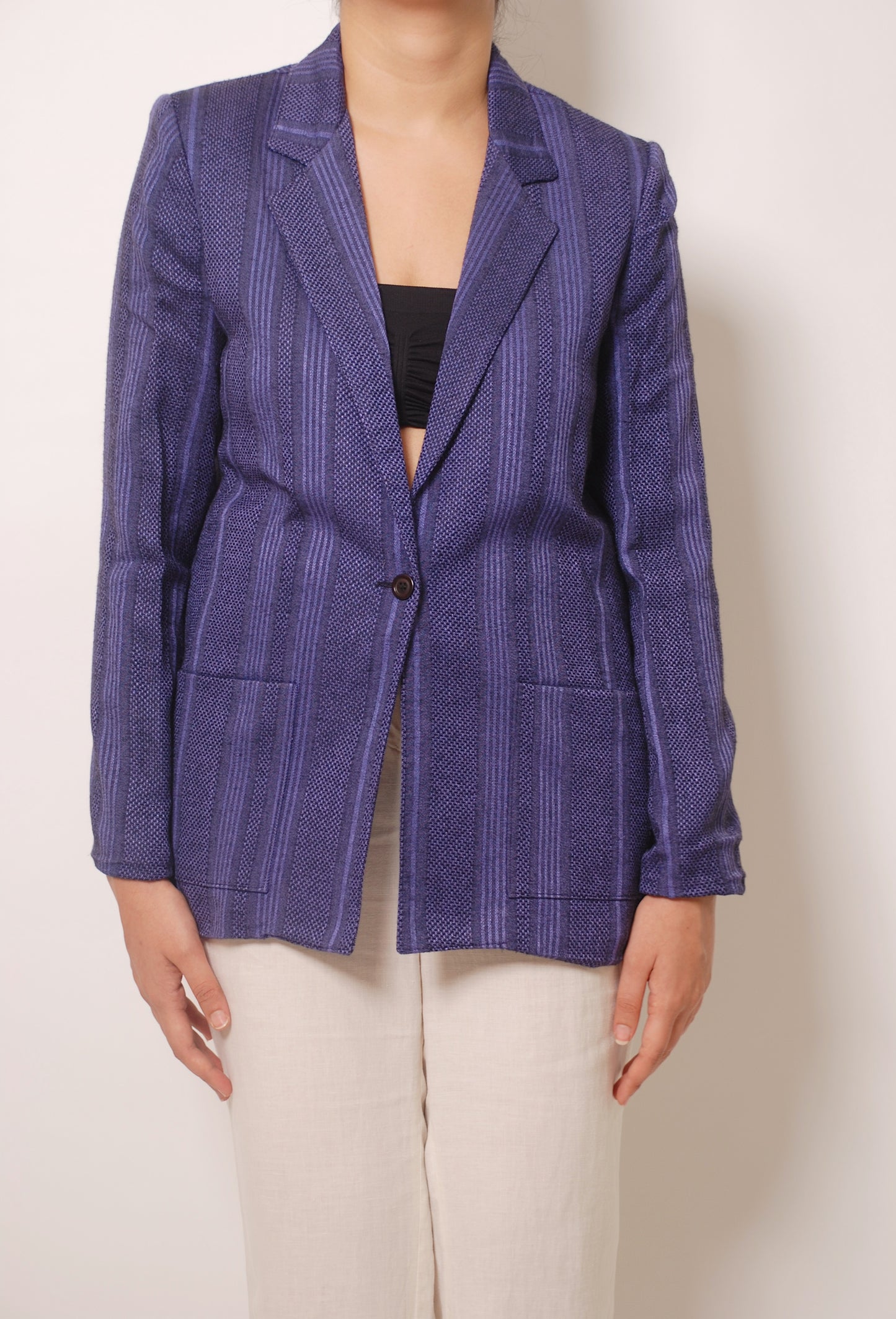 Vintage blue textured striped blazer