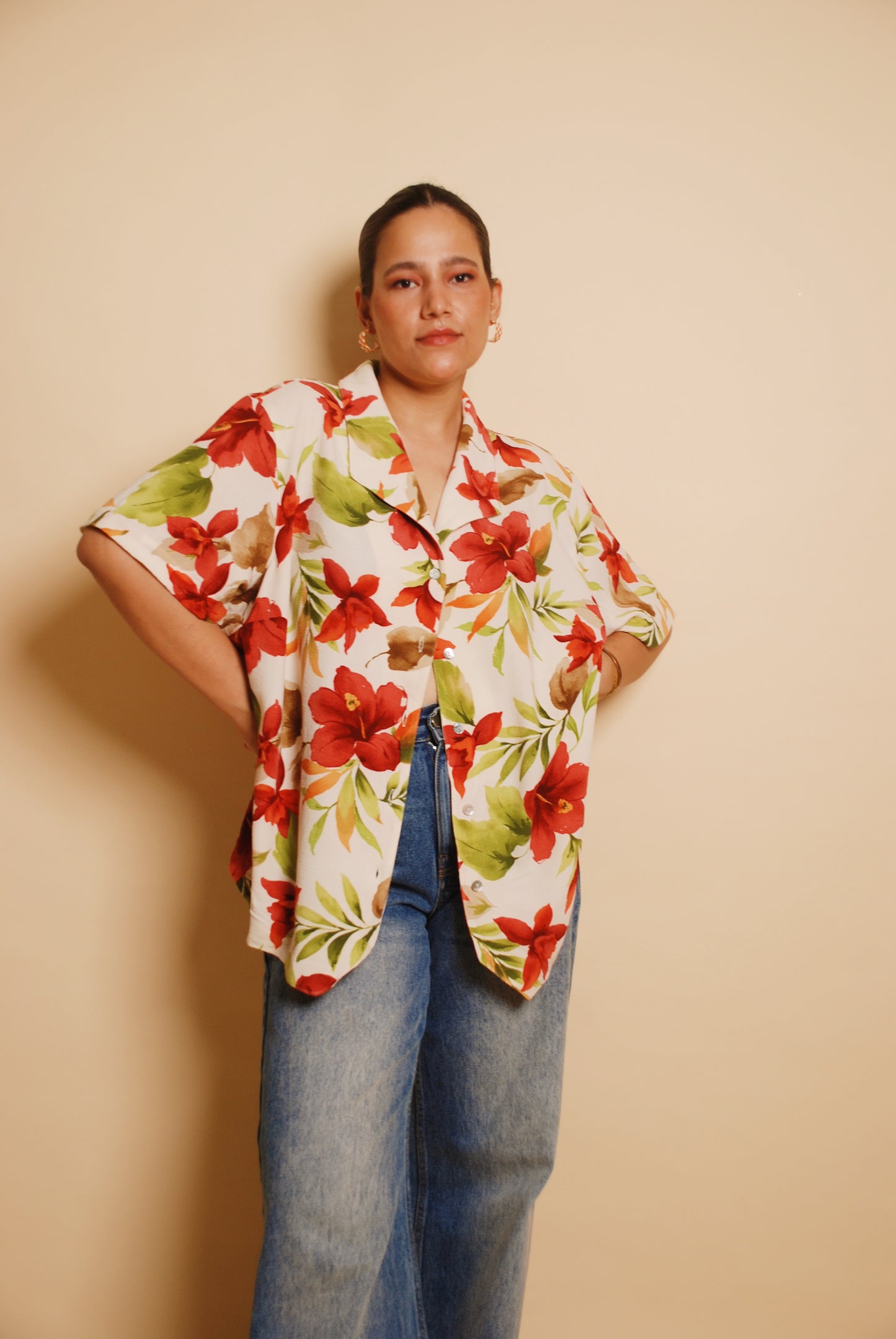 Cream floral resort shirt