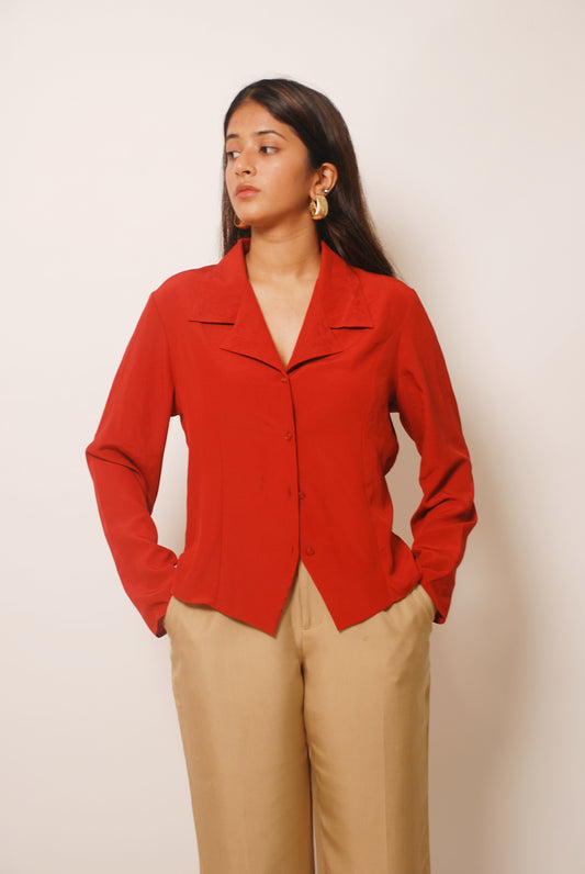 Vintage red shirt with embroidered collar