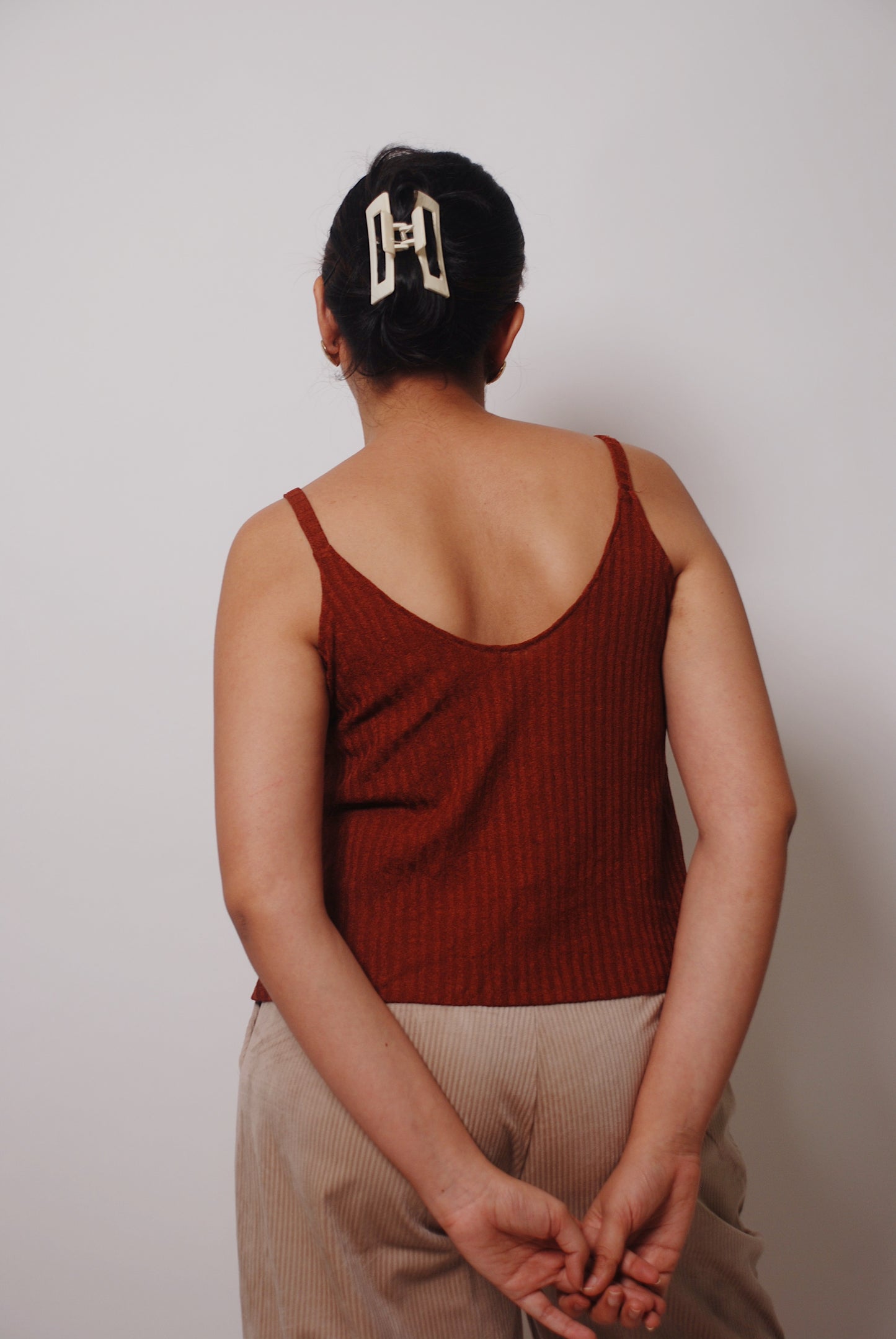 Brown spaghetti strap knit top