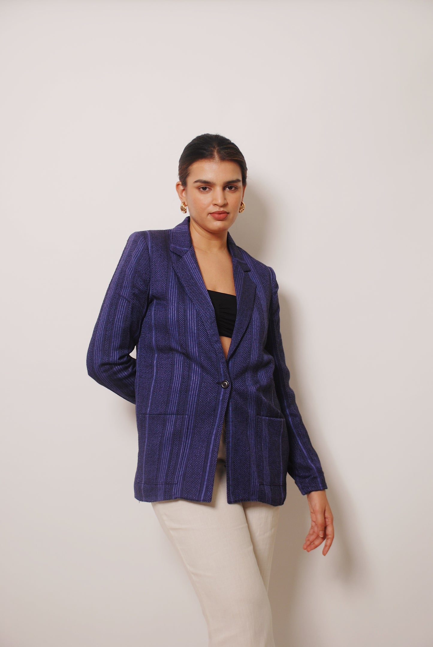 Vintage blue textured striped blazer