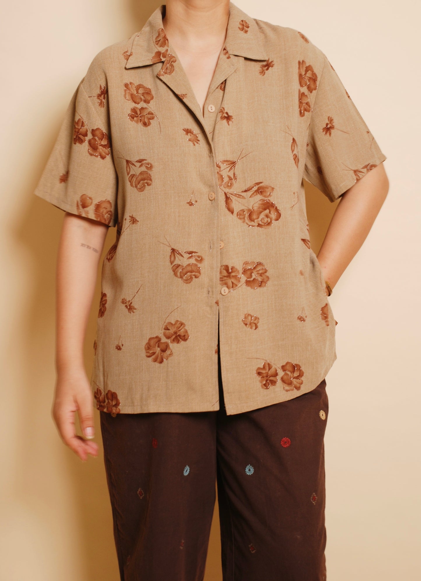 Sand brown floral shirt