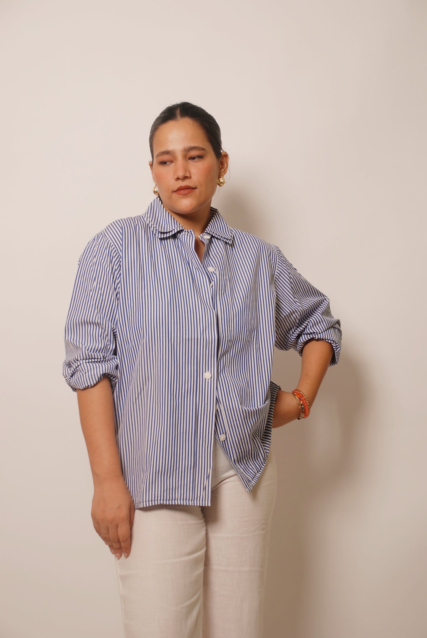 Blue & white striped cotton shirt