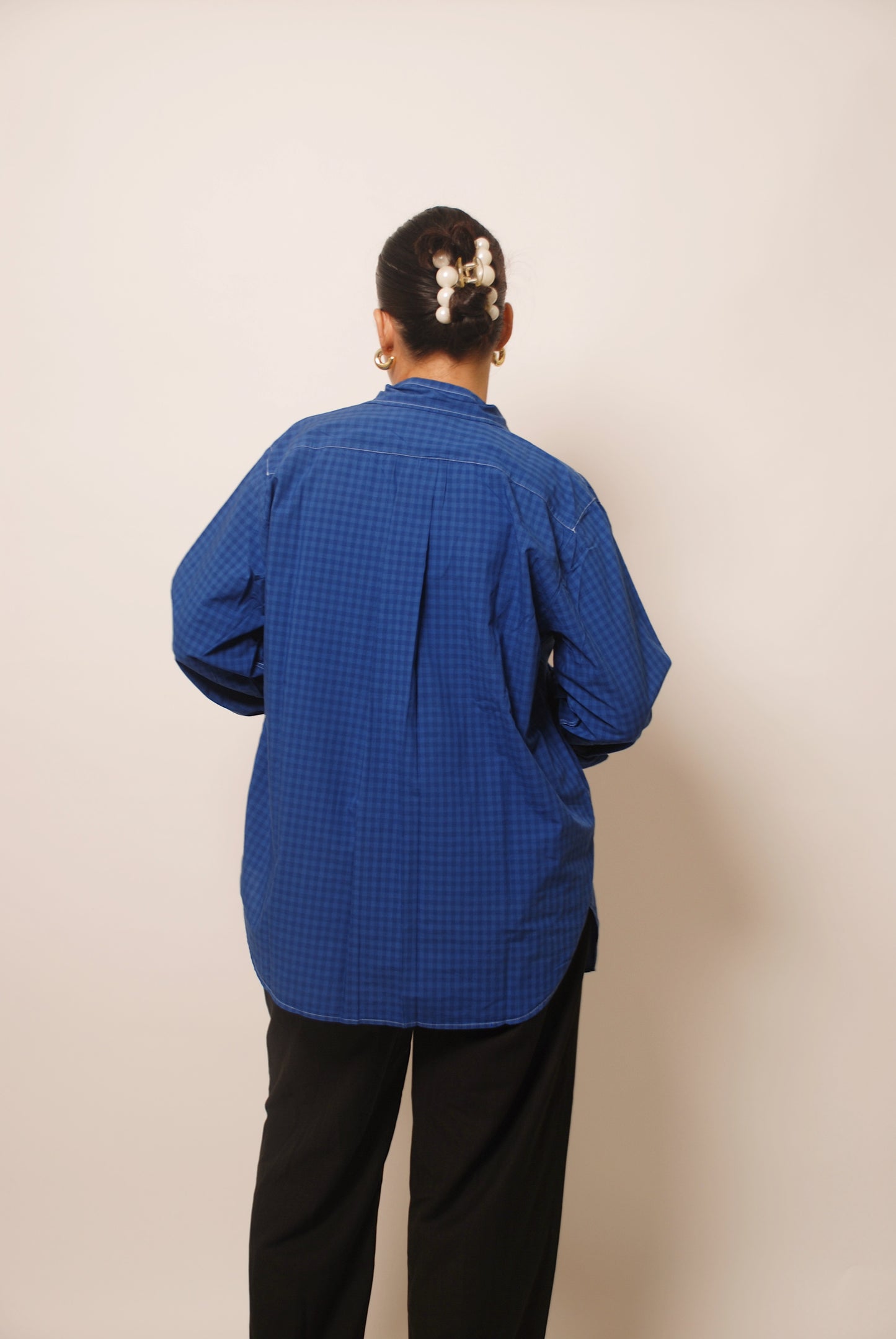 Unisex blue checkered cotton shirt