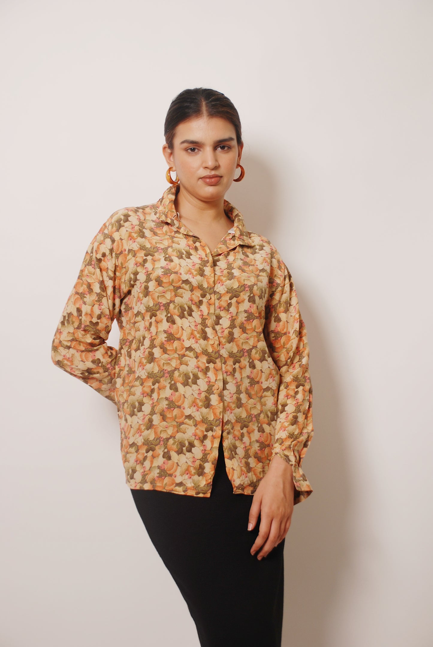 Yellow floral high neck shirt