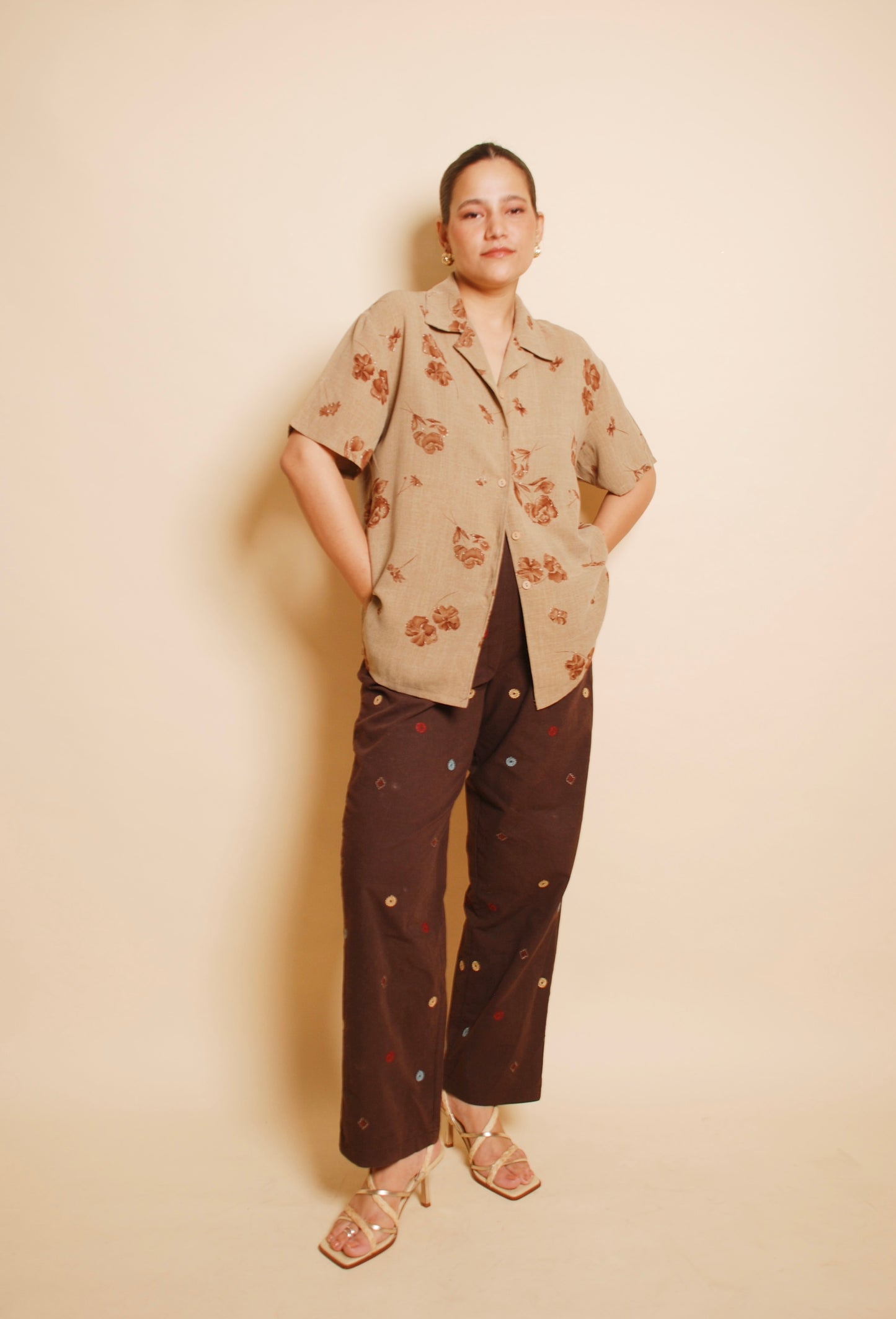 Sand brown floral shirt