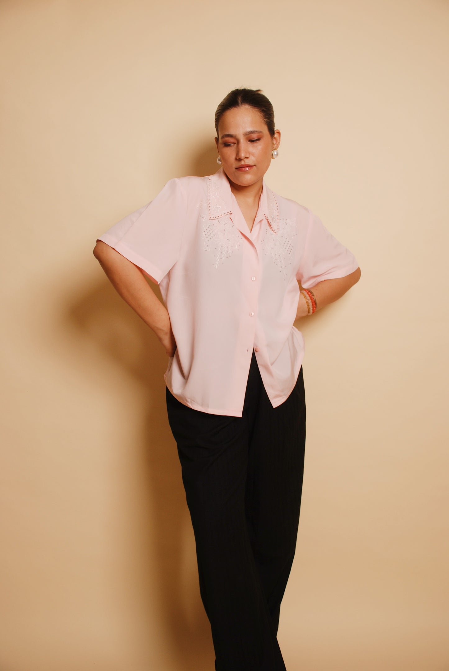 Powder pink embroidered shirt