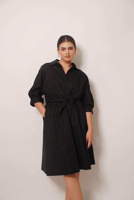 Vintage black shirt dress with tie up detailing