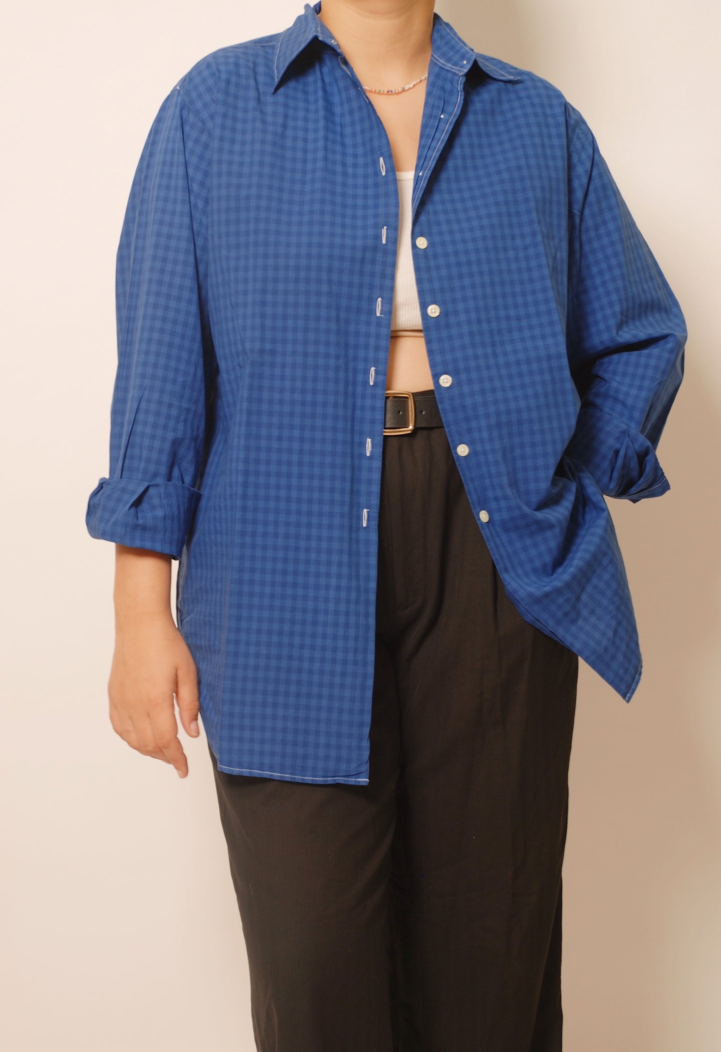 Unisex blue checkered cotton shirt