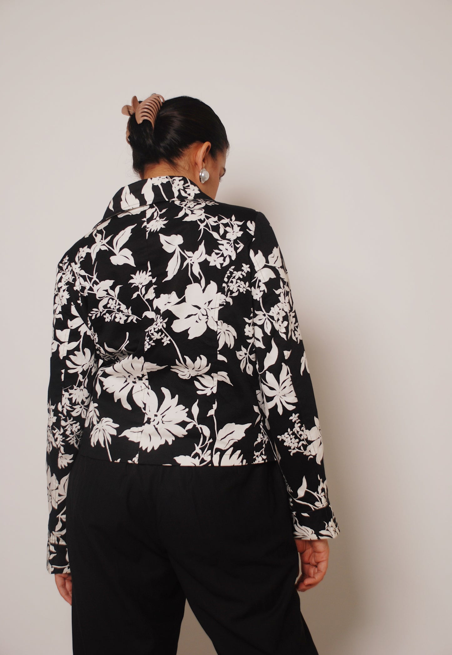 Black & white floral double breasted jacket