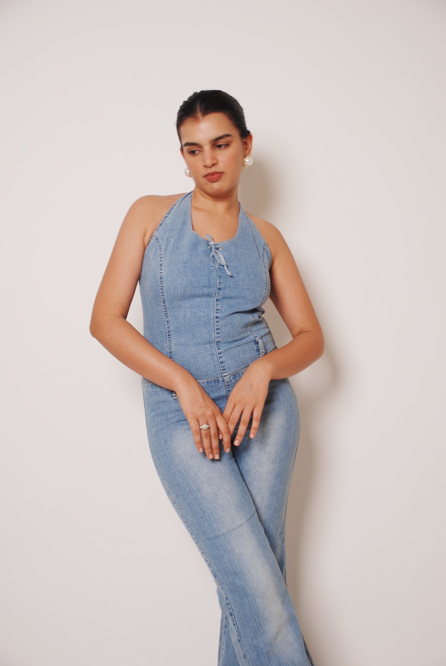 Vintage light blue denim jumpsuit