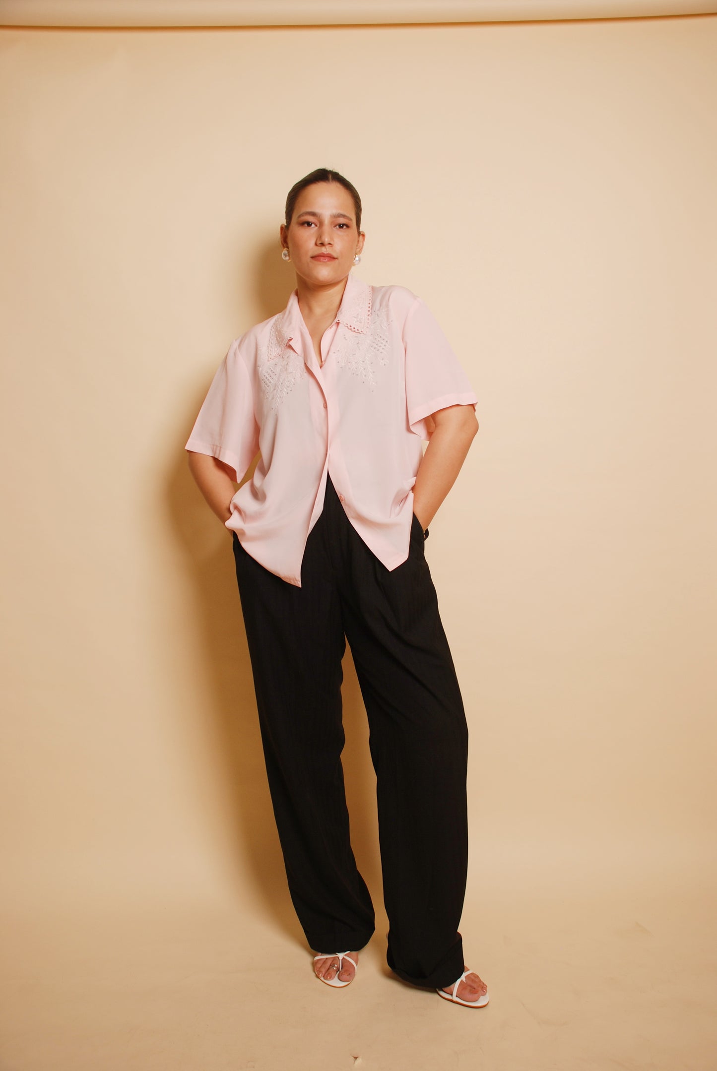 Powder pink embroidered shirt