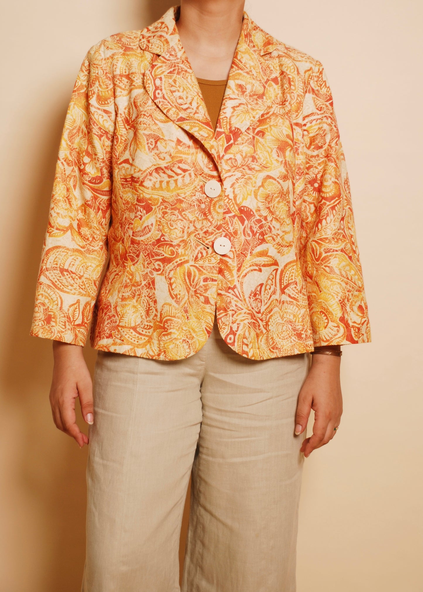 Yellow & orange printed blazer