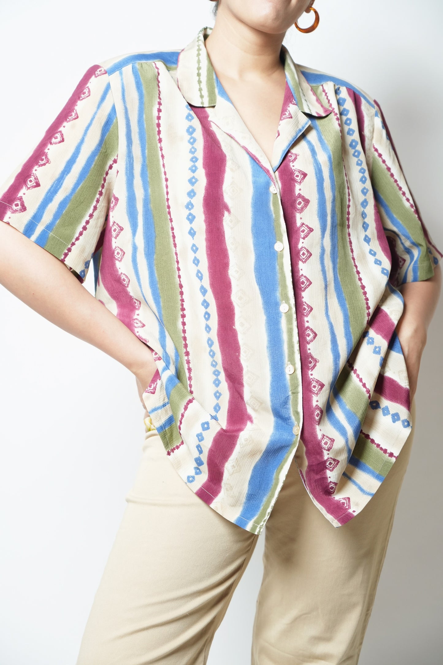 Vintage 70's abstract printed textured resort shirt