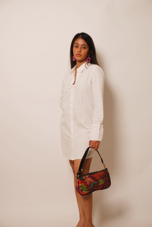 White solid cotton shirt dress