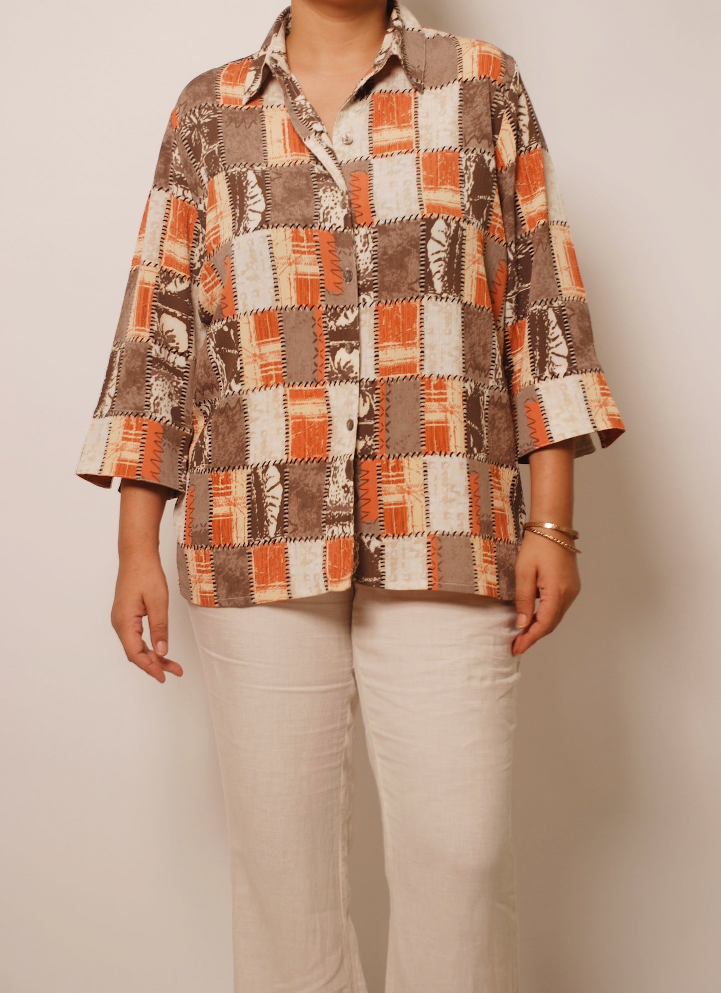 Vintage multicolored micro pleats print shirt