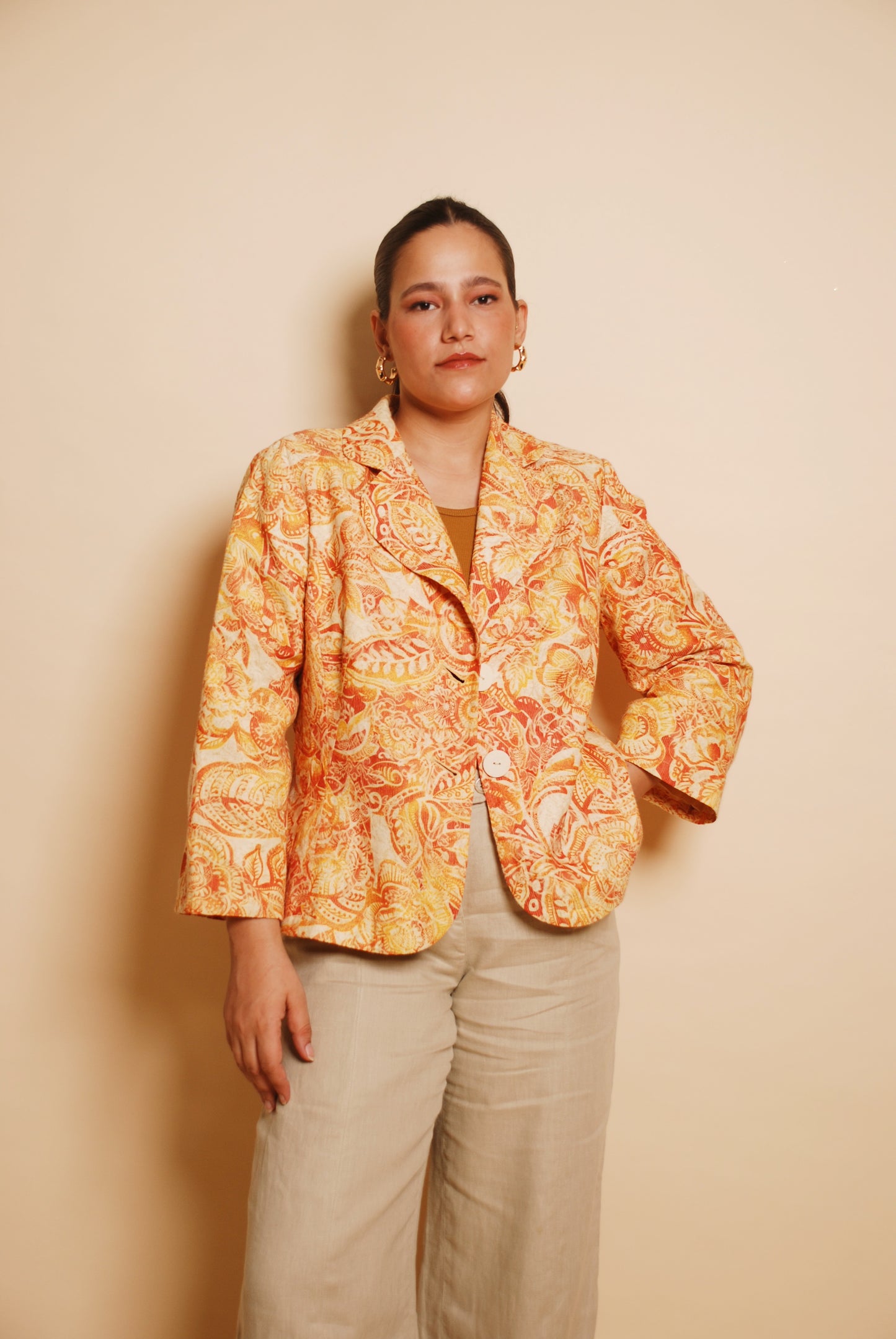 Yellow & orange printed blazer