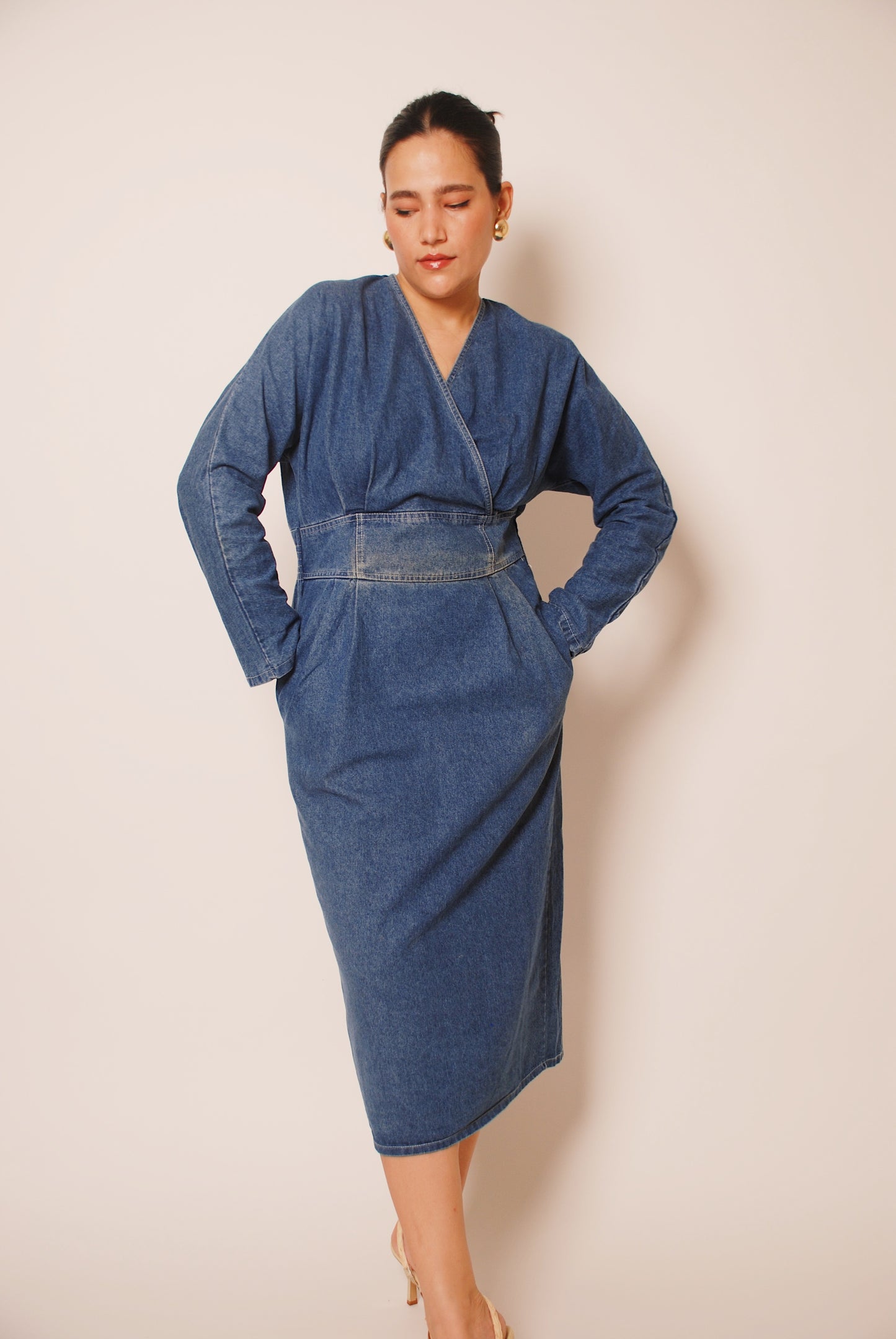 Blue denim midi dress