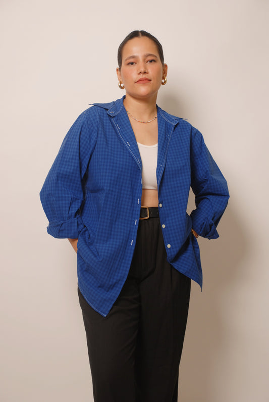 Unisex blue checkered cotton shirt