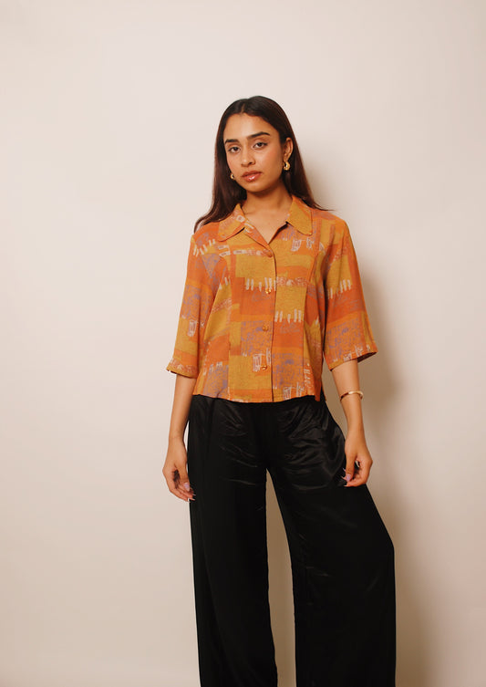 Orange printed 3/4th sleeve shirt