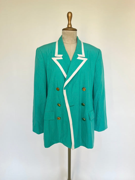 Teal contrast hem double breasted blazer