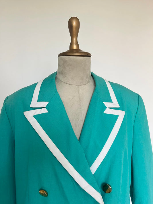 Teal contrast hem double breasted blazer