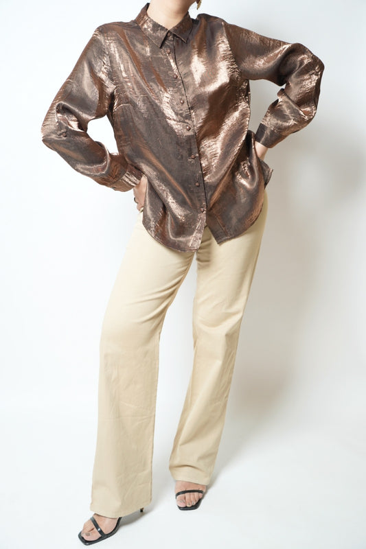 Vintage 80s brown metallic shirt