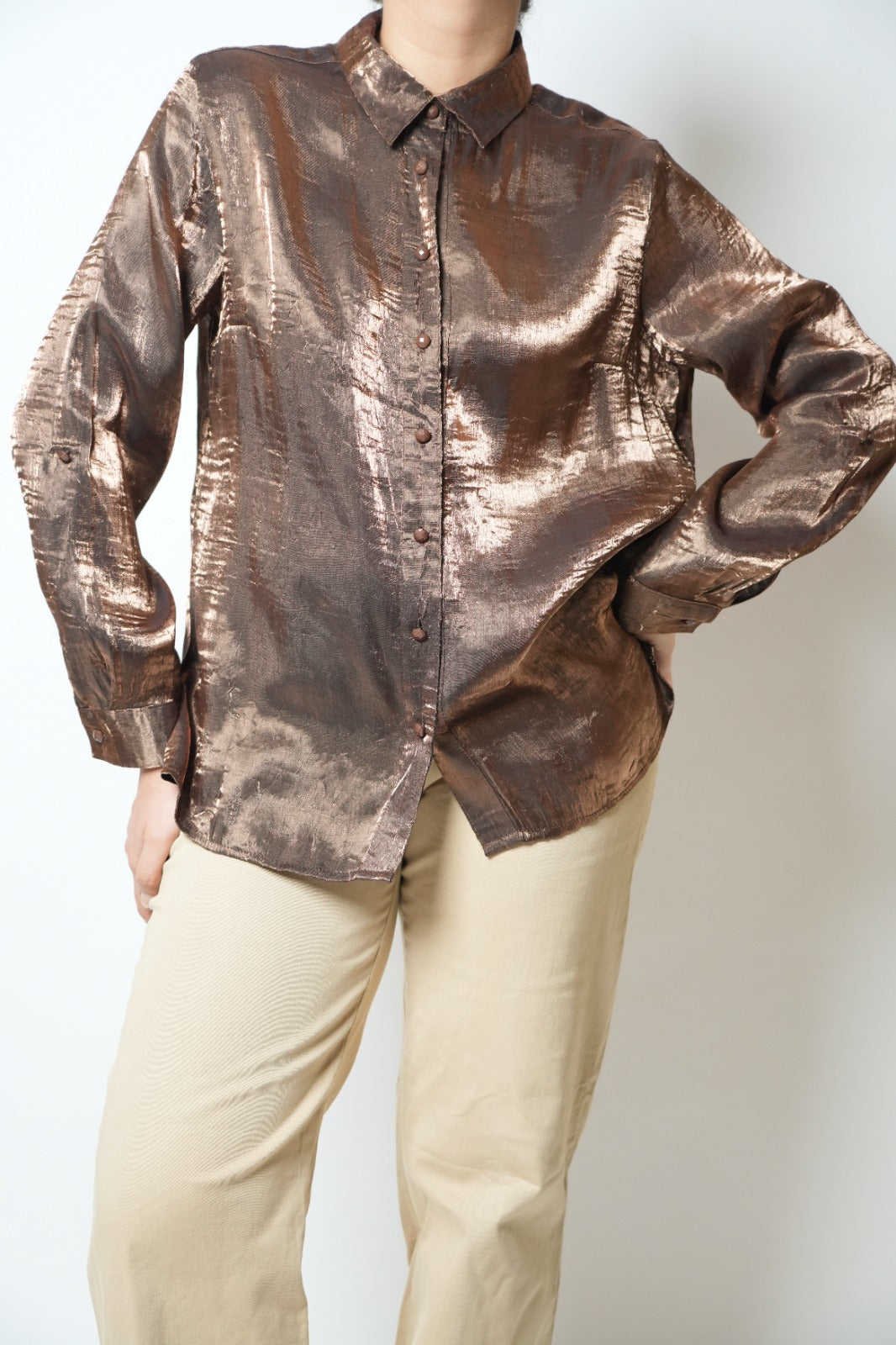 Vintage 80s brown metallic shirt