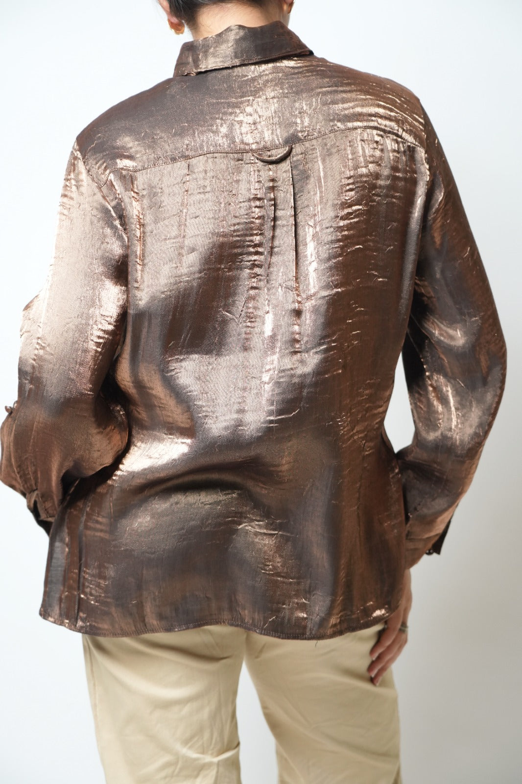 Vintage 80s brown metallic shirt