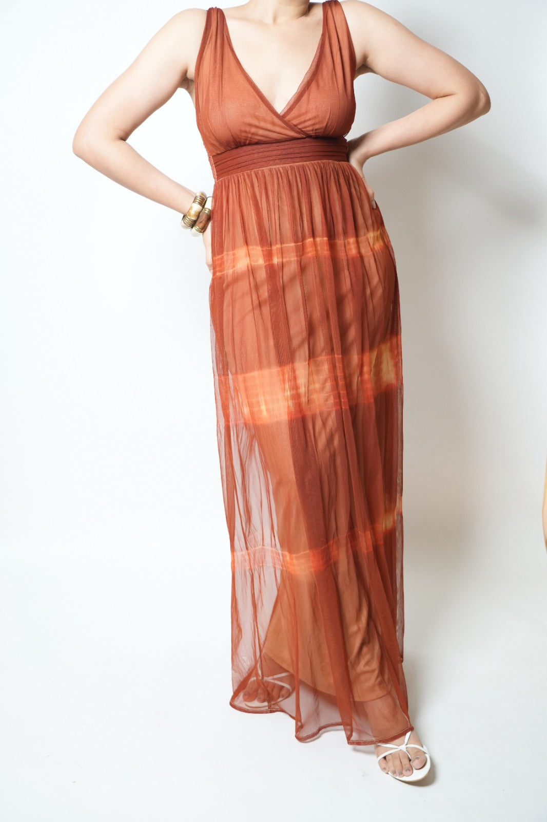 Rust tie dye maxi dress