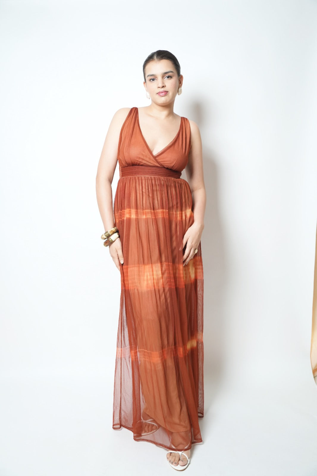 Rust tie dye maxi dress