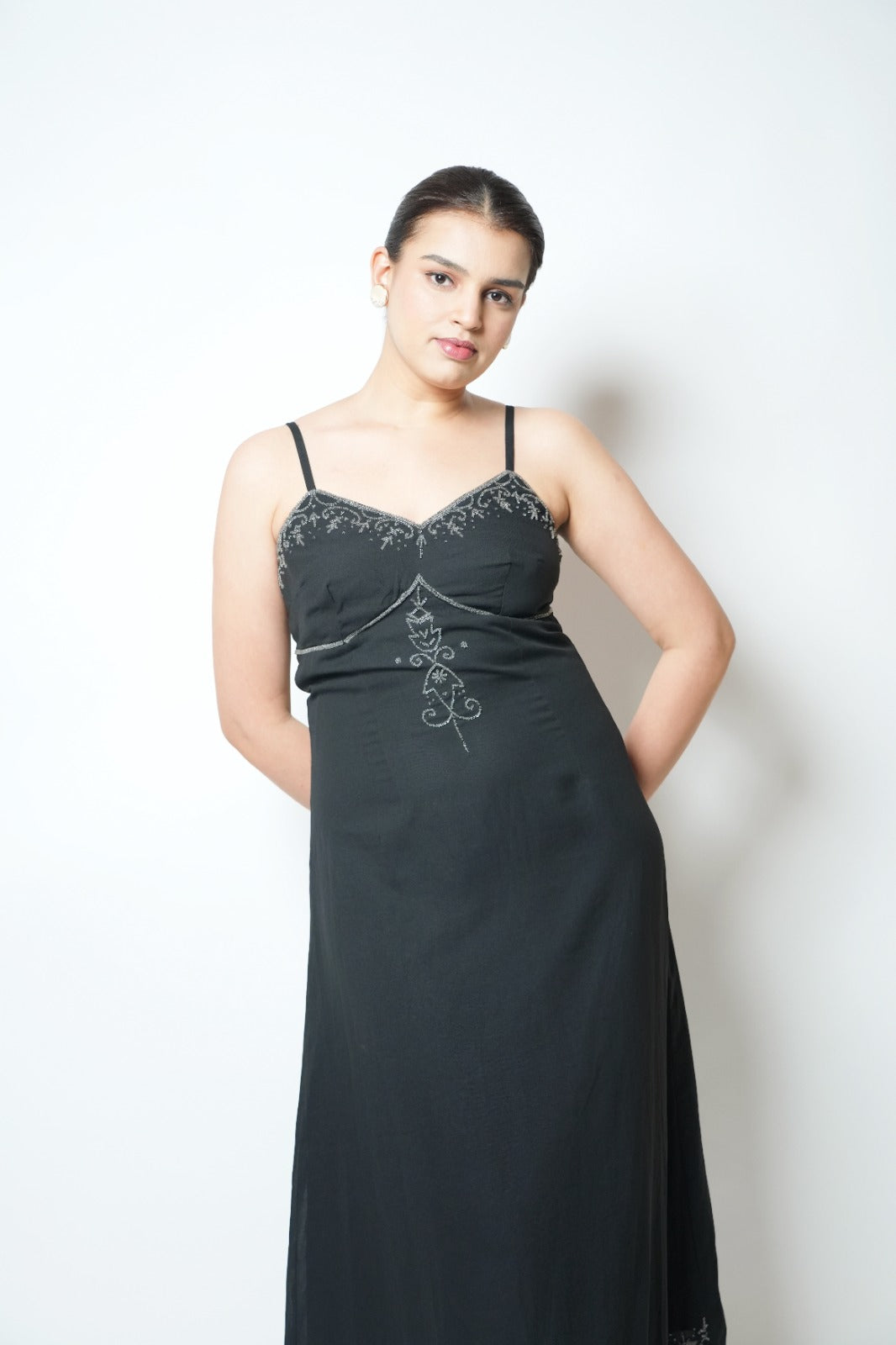 Vintage black embellished midi dress