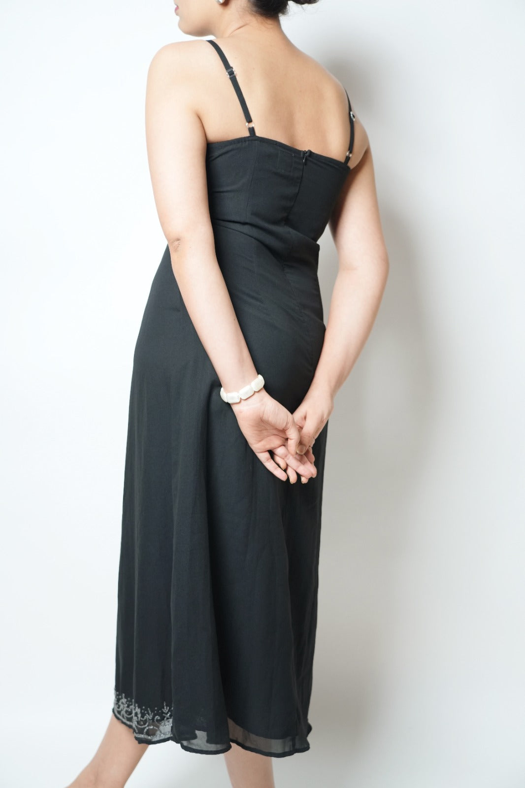 Vintage black embellished midi dress