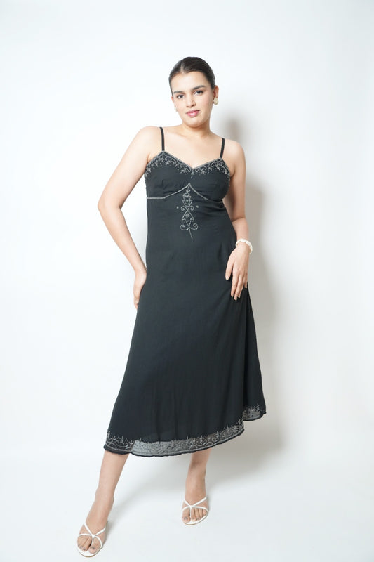 Vintage black embellished midi dress