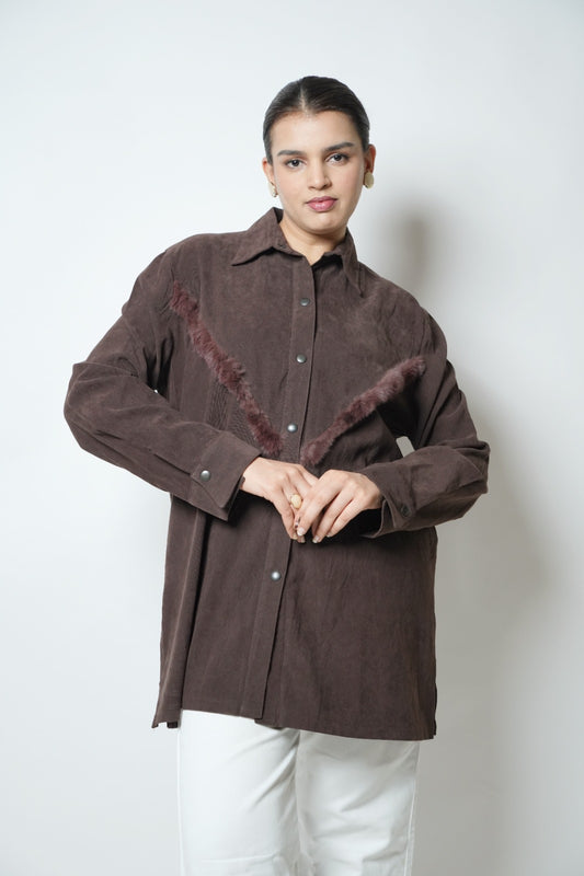 Vintage brown shirt with fur detailing