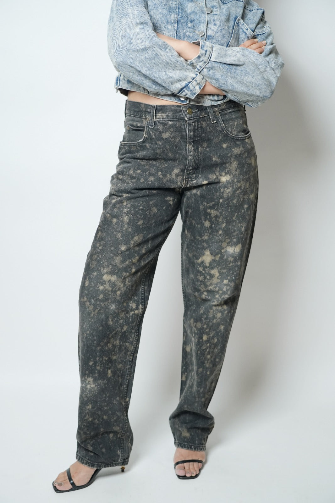 Black acid wash denim