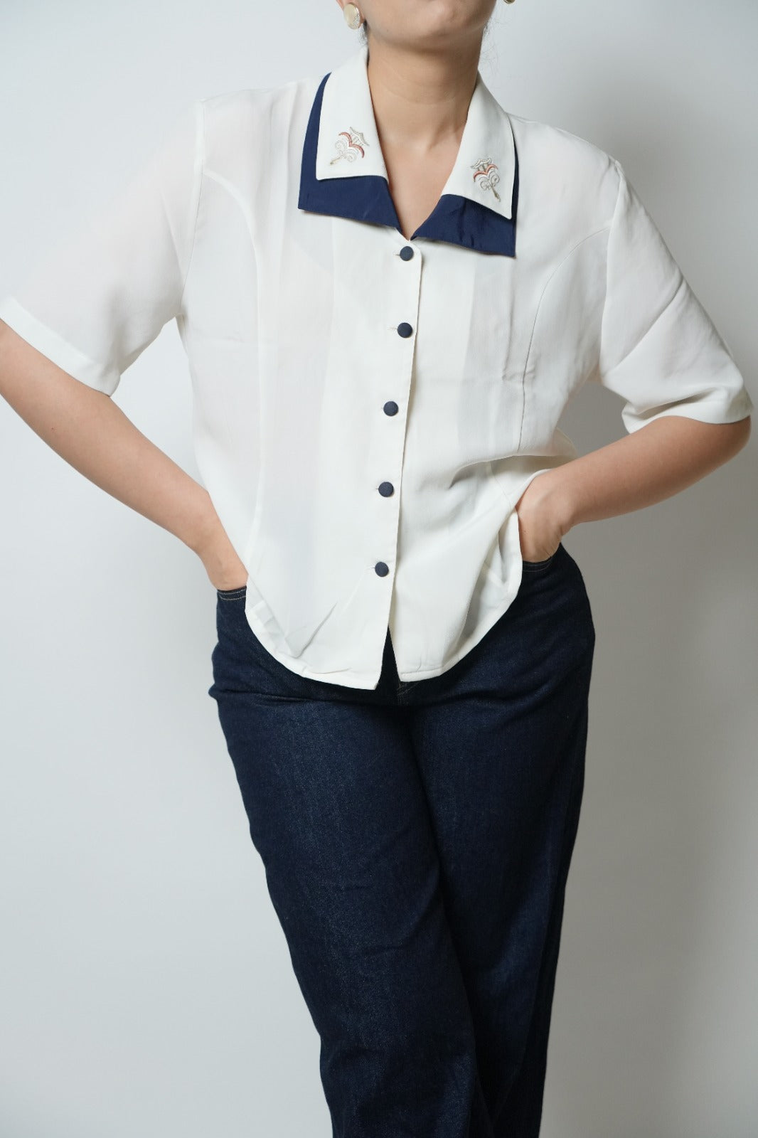 White & blue embroidered shirt